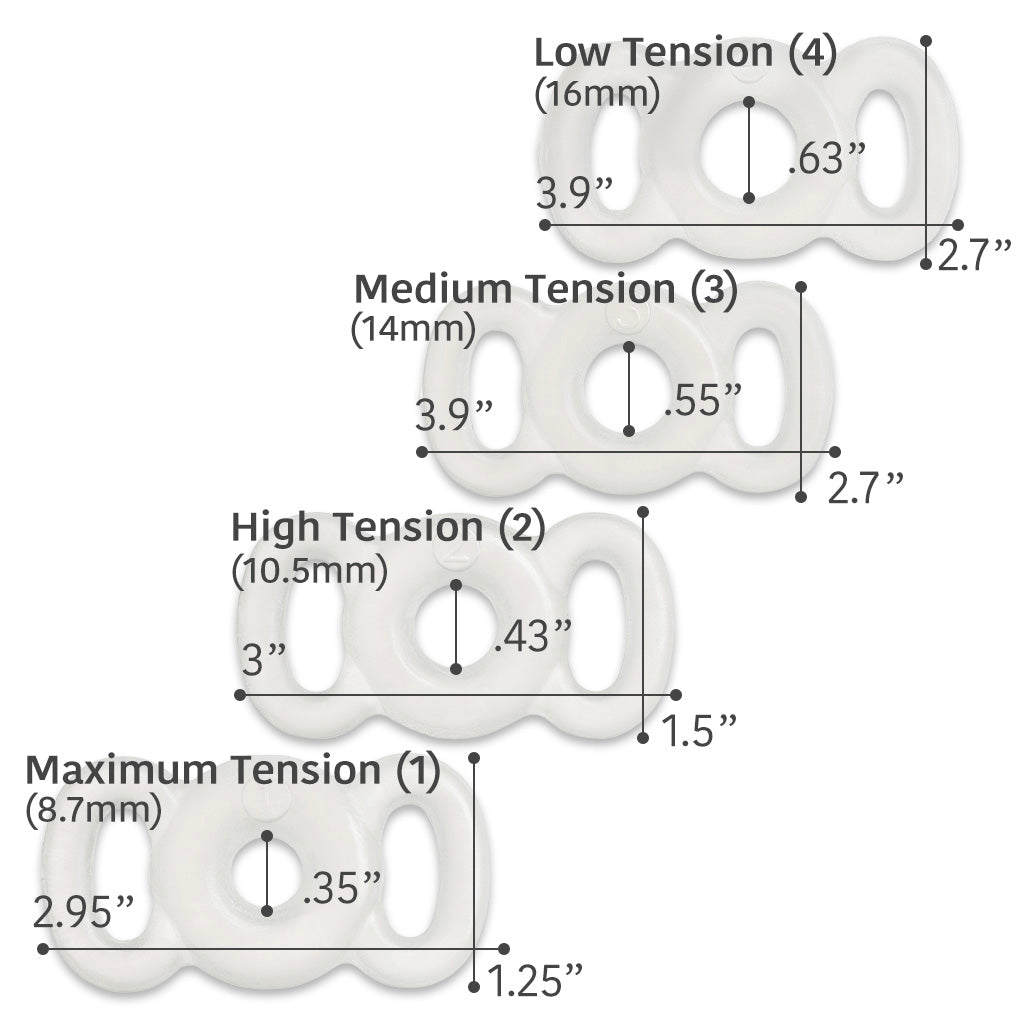 PosTVac Ultimate Constriction Rings Size Chart Maximum Tension (1) High Tension (2) Medium Tension (3) Low Tension (4) Full Set Sizes 1-4