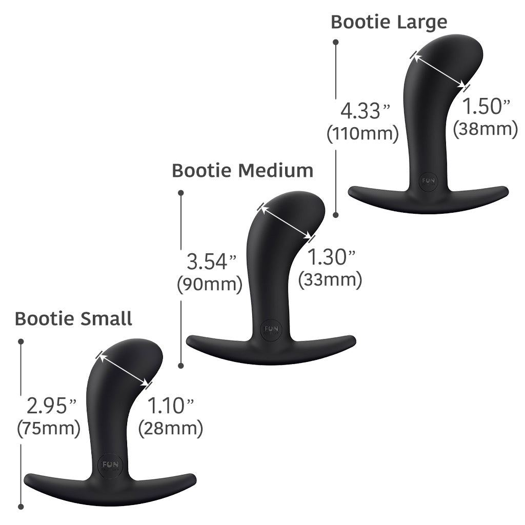 Fun Factory Bootie Butt Plug Small / Black, Small / Violet, Medium / Black, Large / Black Dimensions