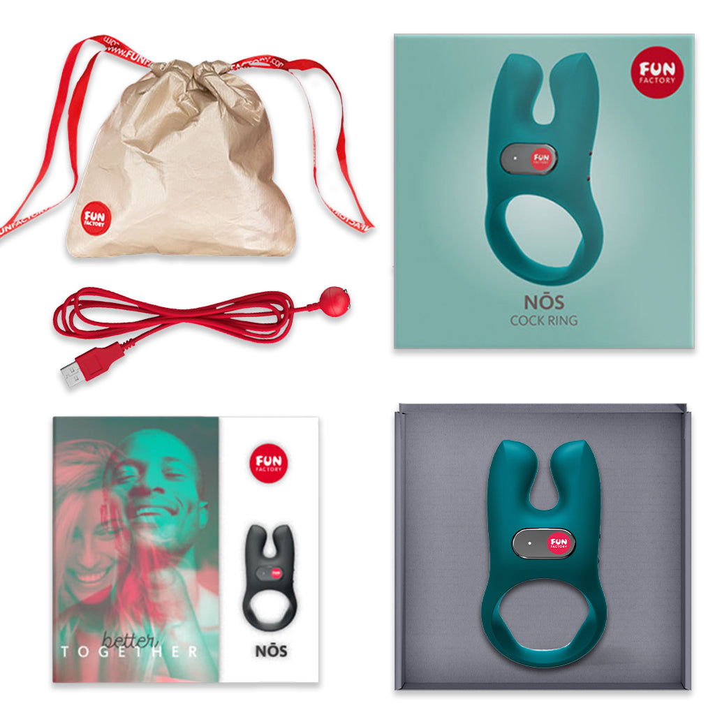 Fun Factory NOS Vibrating Cock Ring Teal Inside Package Contents