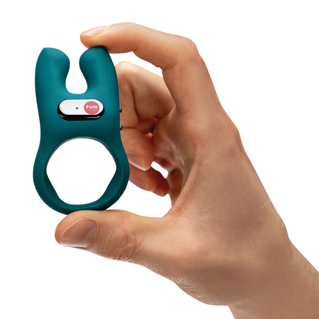 Fun Factory NOS Vibrating Cock Ring Teal with Hand