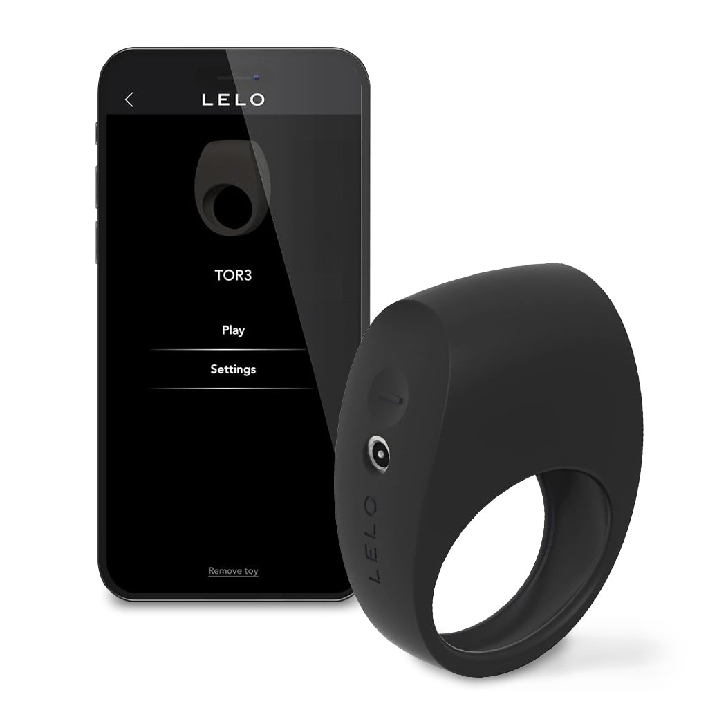 Lelo Tor 3 Vibrating Penis Ring for Couples Profile View with Phone App Black
