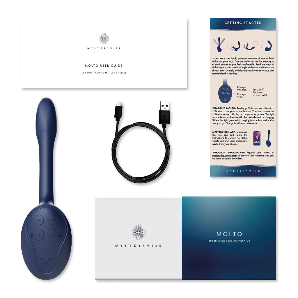 MysteryVibe Molto Ultra-Slim Bendable Prostate Vibrator Inside Package Contents