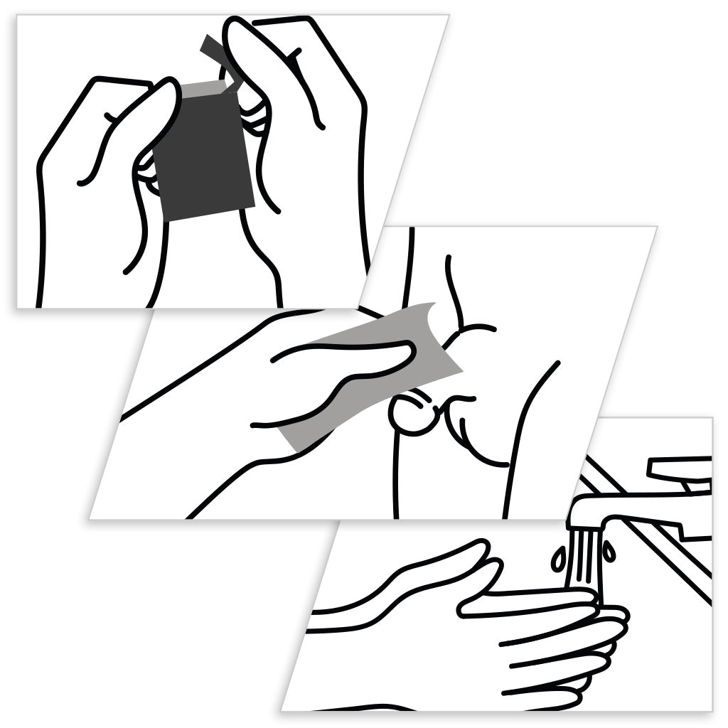 Promescent Delay Wipes for Sexual Stamina open pack "5 Wipes" "15 Wipes" Instruction Graphics