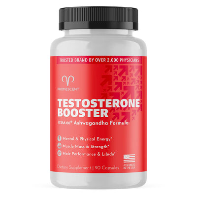 Promescent Testosterone Booster Natural Supplement Front of Bottle Gray Orange No Private Gym