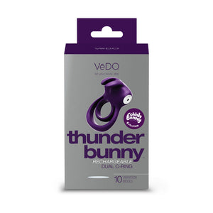 VeDO Thunder Bunny Vibrating Dual Cock Ring Purple Packaging Front