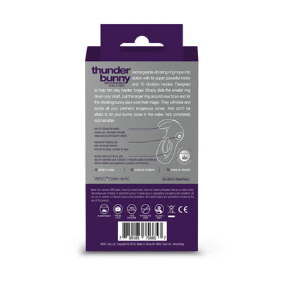 VeDO Thunder Bunny Vibrating Dual Cock Ring Purple Packaging Back