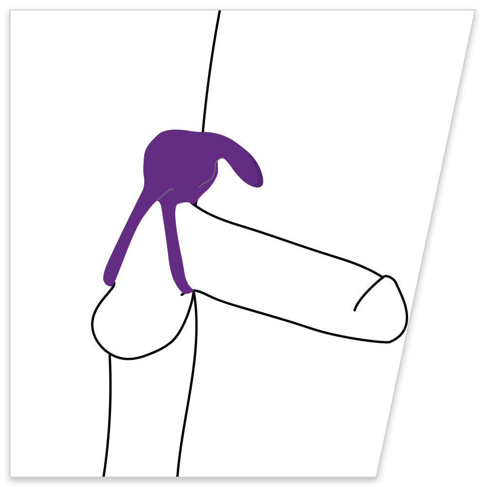 VeDO Thunder Bunny Vibrating Dual Cock Ring Purple How To Use Illustration