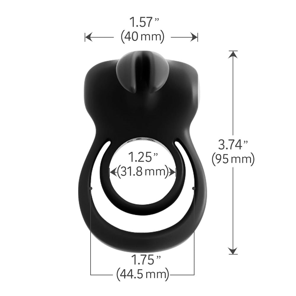 VeDO Thunder Bunny Vibrating Dual Cock Ring Black Product Dimensions