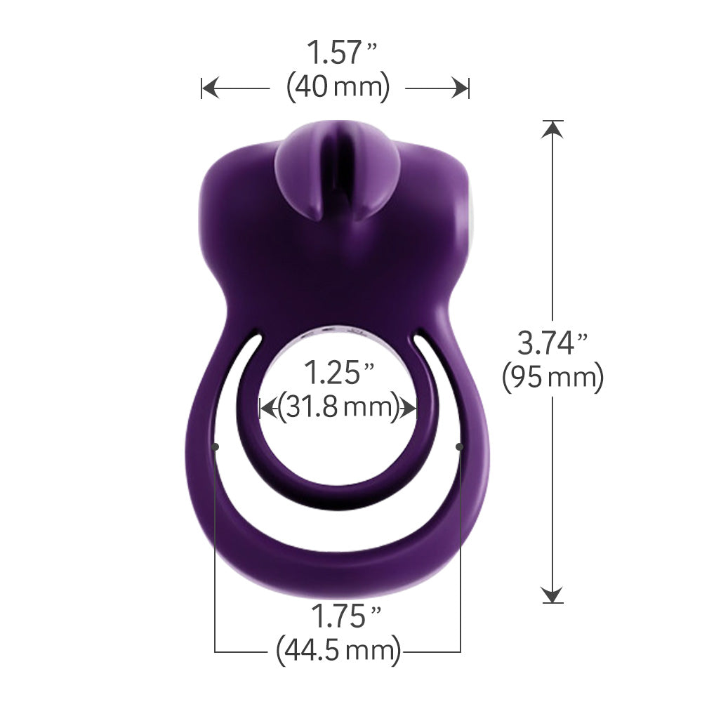 VeDO Thunder Bunny Vibrating Dual Cock Ring Purple Product Dimensions
