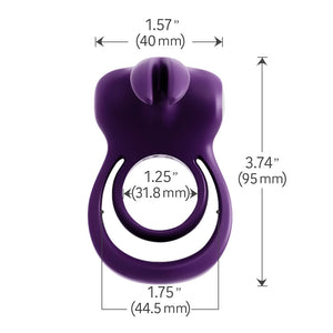 VeDO Thunder Bunny Vibrating Dual Cock Ring Purple Product Dimensions