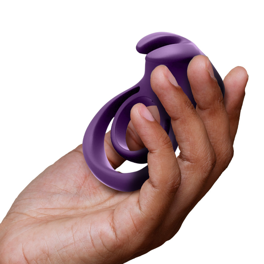 VeDO Thunder Bunny Vibrating Dual Cock Ring Purple with Hand