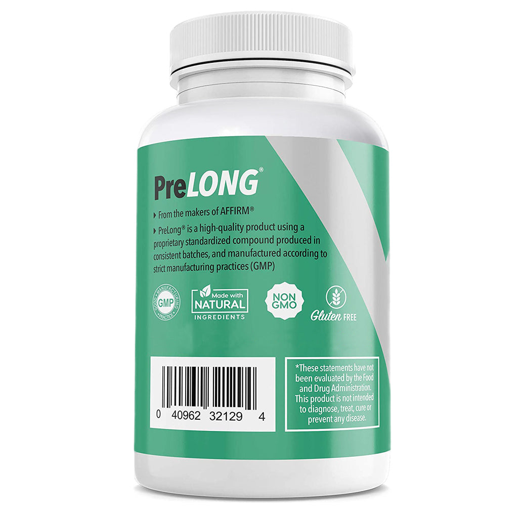 PreLONG nutritional supplement for premature ejaculation rear of bottle Gray Orange No Private Gym