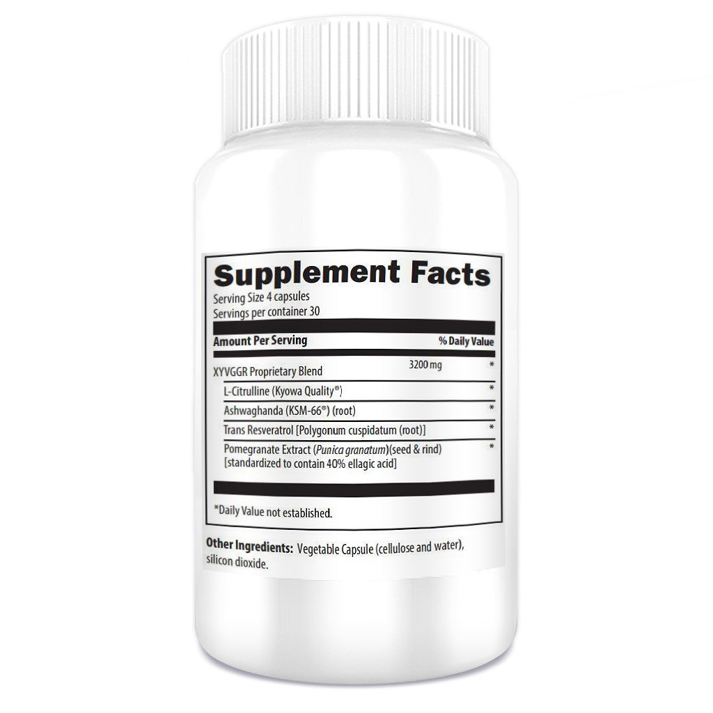 XYVGGR Nutritional Supplement for Sexual Performance rear of bottle Orange Gray No Private Gym